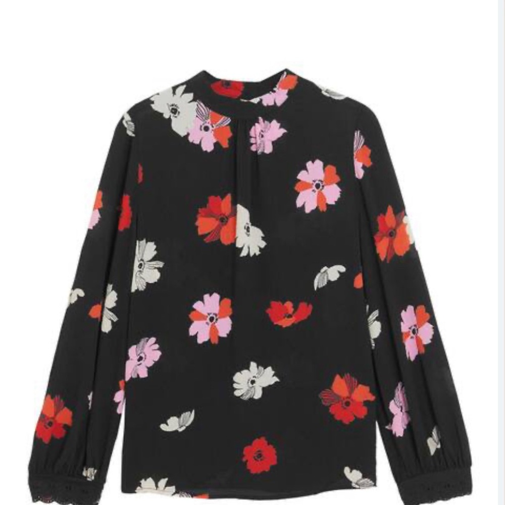 Marks & Spencer Black Pleated Blouse with Mandarin Collar